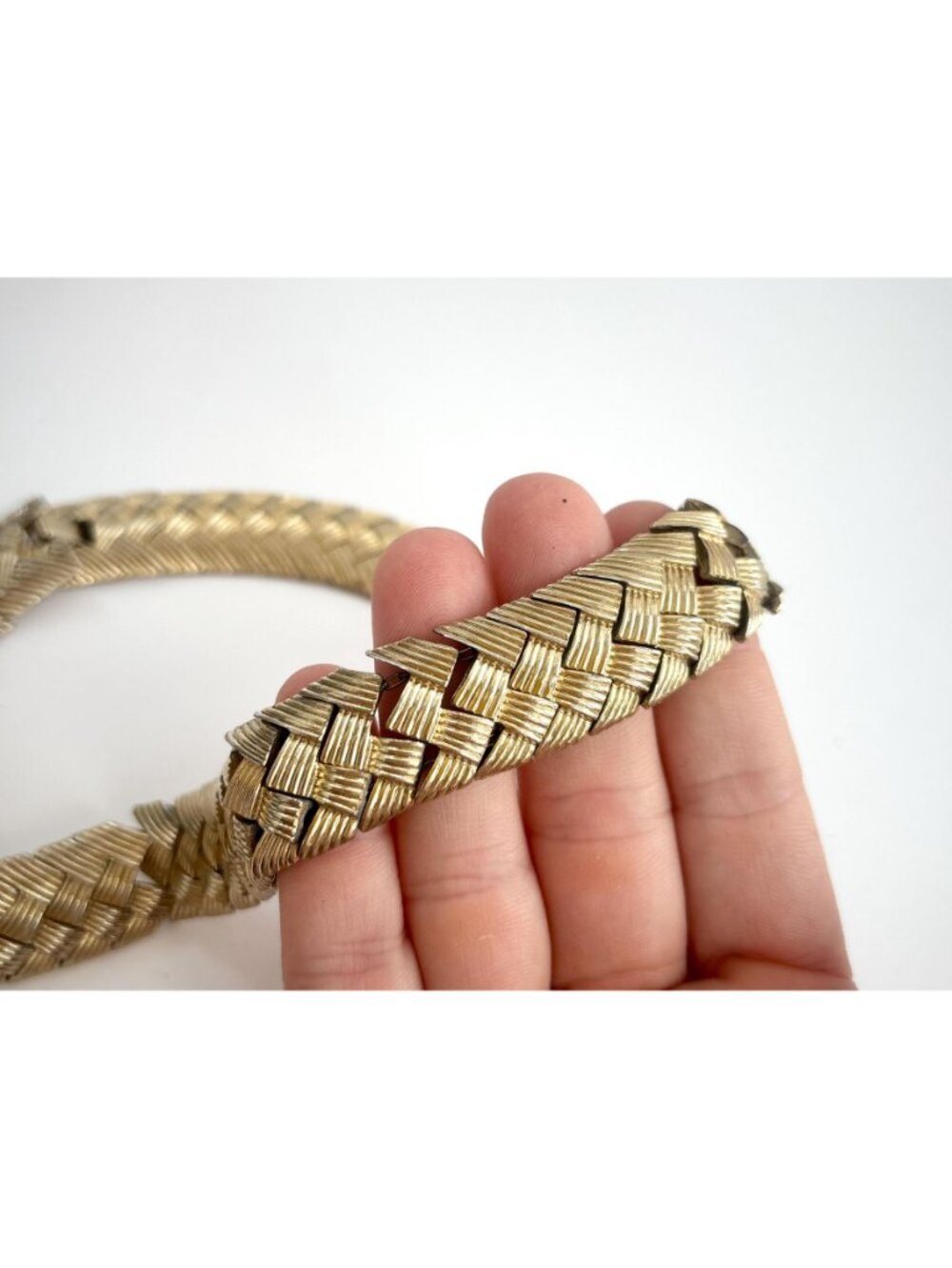 Woven Chunky Gold Toned Vintage Choker 80's Chevron Necklace - Picture 11 of 16
